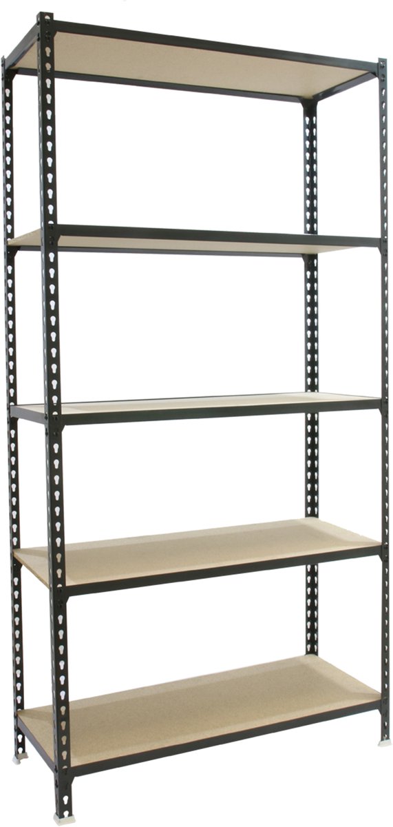 Simonrack Maderclick Plus 5/400 Antraciet/Hout - Metalen stellingkast, 2000x1000x400 mm, 5 niveaus, houten legborden, draagvermogen 150 kg