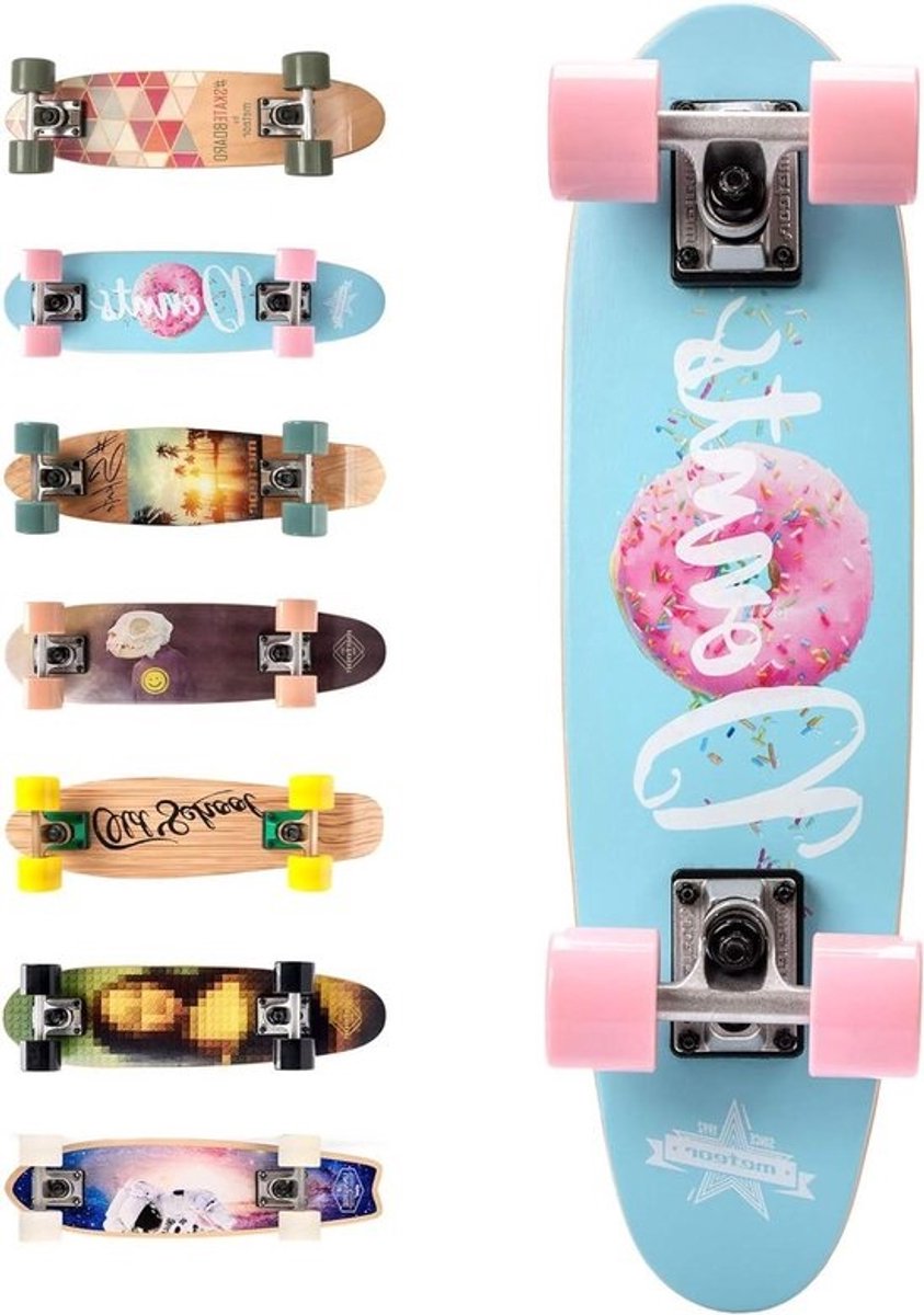 Compleet Houten Skateboard Retro Stijl - Ideaal voor Kinderen en Tieners - Jongens en Meisjes - Miniboard met Print - Cruiserboard
