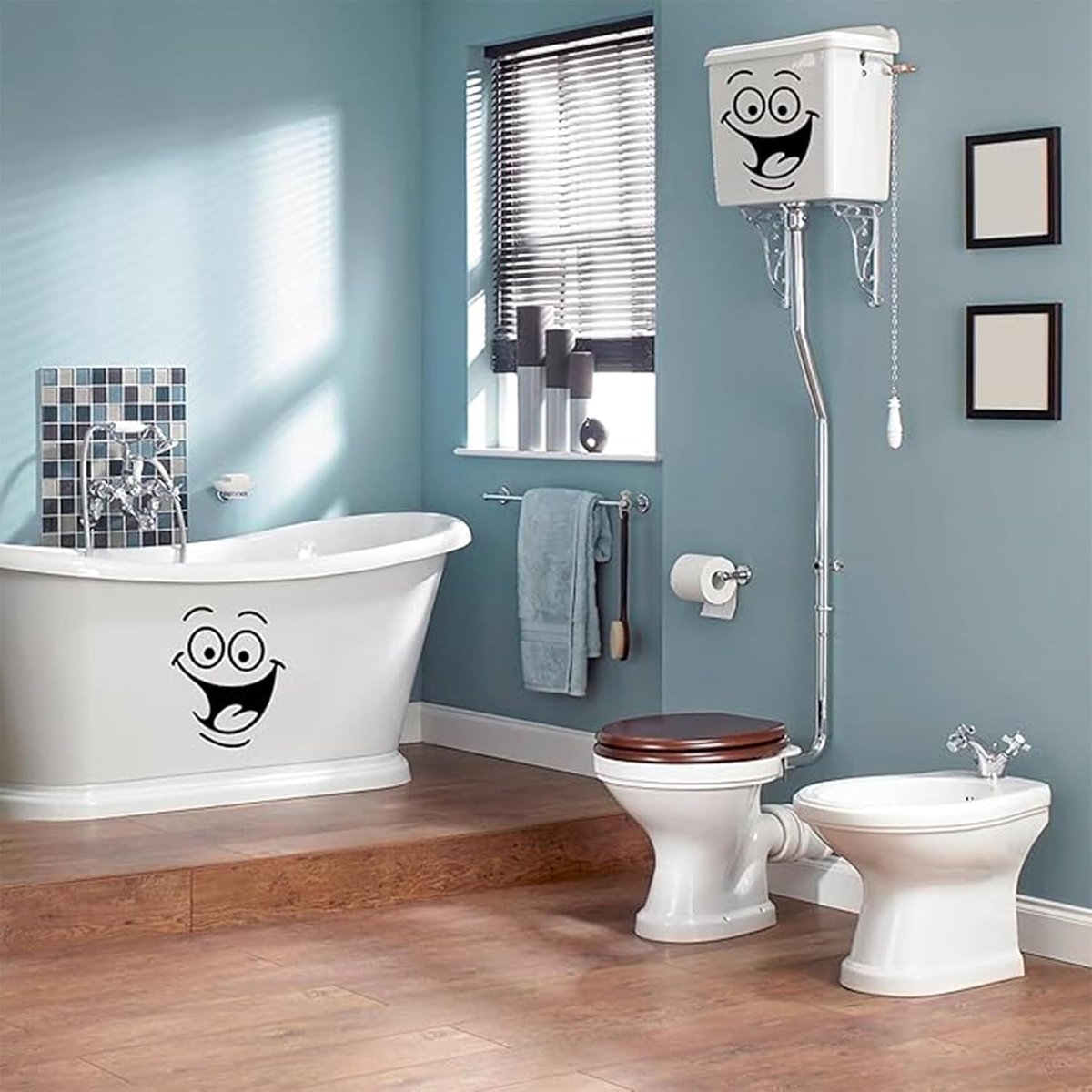 Toiletdekselstickers, 2 stuks, wc-dekselstickers met smiley-gezicht, waterdichte pvc-stickers, afneembare wc-stickers voor badkamer, keuken, muursticker