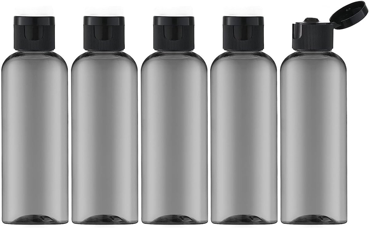 Reisflesjes 100ml Set van 5, Lege Plastic Flesjes met Flip Cap, Navulbare Reisflessen voor Shampoo, Douchegel, Lotion en Cosmetica, Handig voor Reizen, Sportschool en Thuis, Zwart