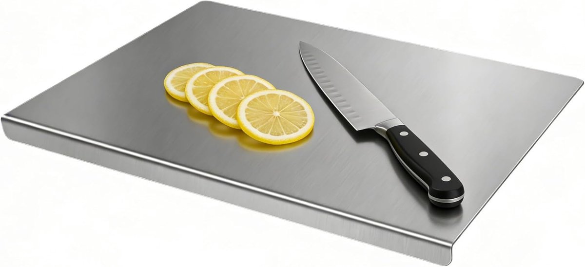 Snijplank voor de keuken, metalen snijplank met aanrechtlip, vaatwasmachinebestendig, snijplank voor vlees, vis, groenten, fruit, brood, gebak (40 x 30 cm)