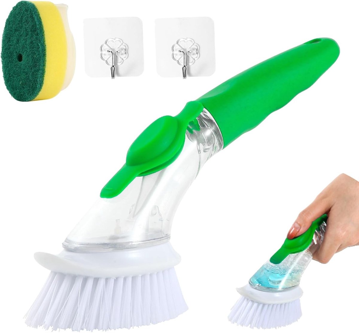 Vulbare afwasborstel met zeepdispenser voor efficiënt en eenvoudig afwassen