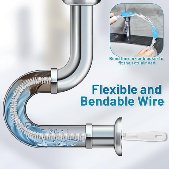 elzle 5 stuks borstels voor afvoerkanalen, 45 cm, flexibele afvoerreinigingsborstel, buisreiniger, reinigingsborstels voor afvalwaterkanalen, voor keuken, badkamer, verwijderen van lang haar — afbeelding 3