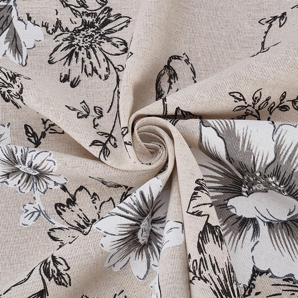 2 meter pioen bloem patroon linnen stof, 155 cm breed vintage voorgesneden stoffen lakens rustieke stijl linnen stoffen wasbaar zwart bloemen doek voor doe-het-zelf ambachten kleding