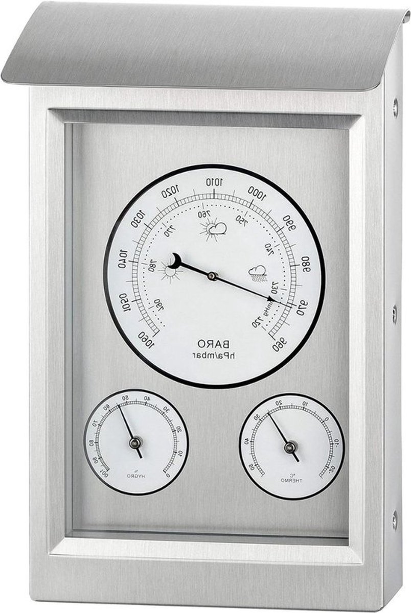 Weerstation Analoog - Barometer Thermometer - Binnen Buiten - 3 in 1 - 13.5 x 22.5 cm - Zilver