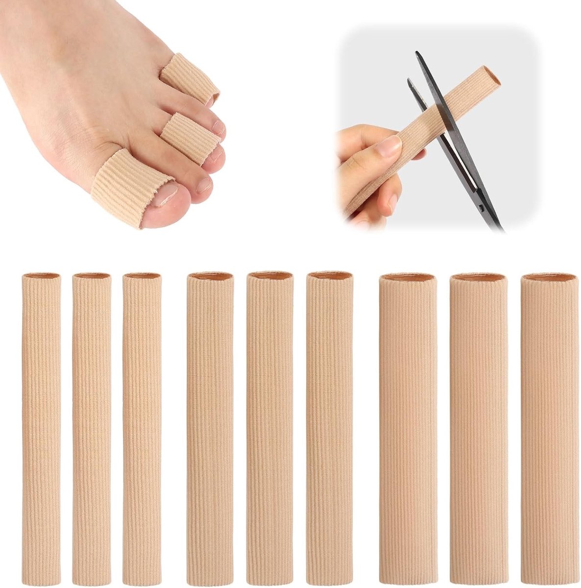 Set van 9 Snijdbare Siliconen Tubebandages voor Drukbescherming van Teennagels, Blaren en Eelt