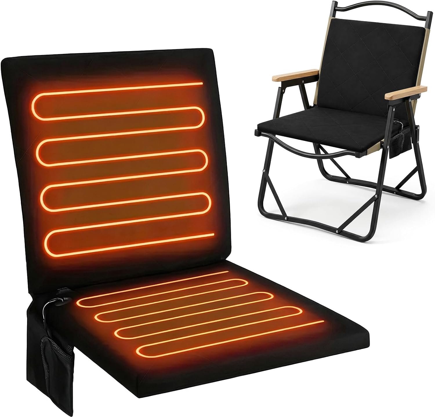 Verwarmd zitkussen voor buiten, USB-verwarmd zitkussen, draagbaar, bijzonder zachte stoelverwarming, bureaustoel, elektrisch verwarmingskussen voor kamperen en vissen, 40 x 25 x 2 cm