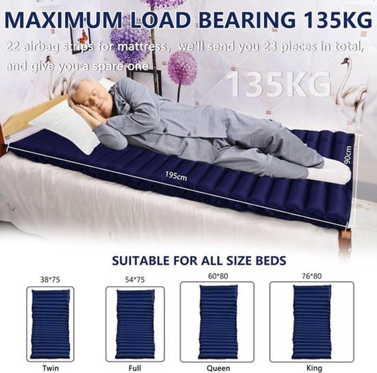 Luchtdrukmatras - Anti-decubitus matras - Drukpijn verlichten - Afwisselende luchtkamers - 200 x 90 cm - Grijs — afbeelding 3