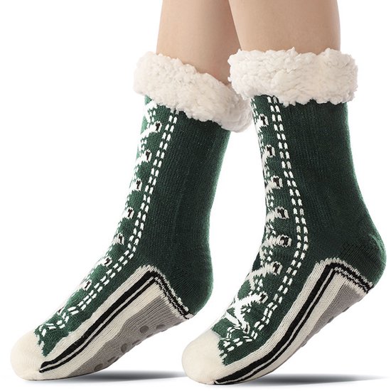 1 paar legergroene, verdikte thermische sokken - geschikt voor damesmaten 35-40 - antislip loungesokken - acrylmateriaal - warm en comfortabel - geschikt voor dames — afbeelding 5