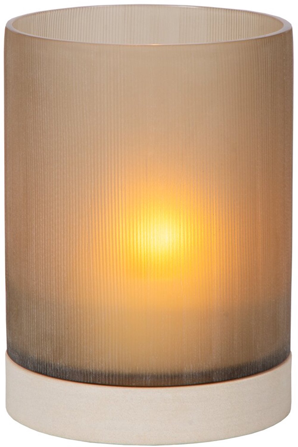 Atmooz Lionel kaarsenhouder M – Ø16 × H22 cm – zandsteen met glazen kap – compacte hurricane – moderne kaarsenhouder – natuurlijke warme woonaccessoire – stijlvolle candle holder voor woonkamer of hal Zandkleur