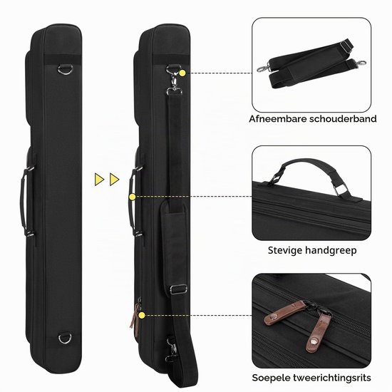 Biljartkeu Tas 2x2 Zwart Nylon - Pool Keu Draagtas - Waterbestendig Nylon - Voor Biljart En Snooker — afbeelding 4