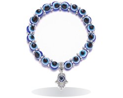 WiseGoods Boze Oog Armband Dames Heren Hamsa Hand Hanger Blauw - Evil Eye Armbandje met Boze Oogjes Kralen - Geluksarmband Cadeau