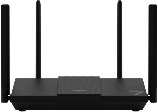 Zwarte ASUS WiFi 7 router van voren met vier externe antennes en opdruk WiFi 7.