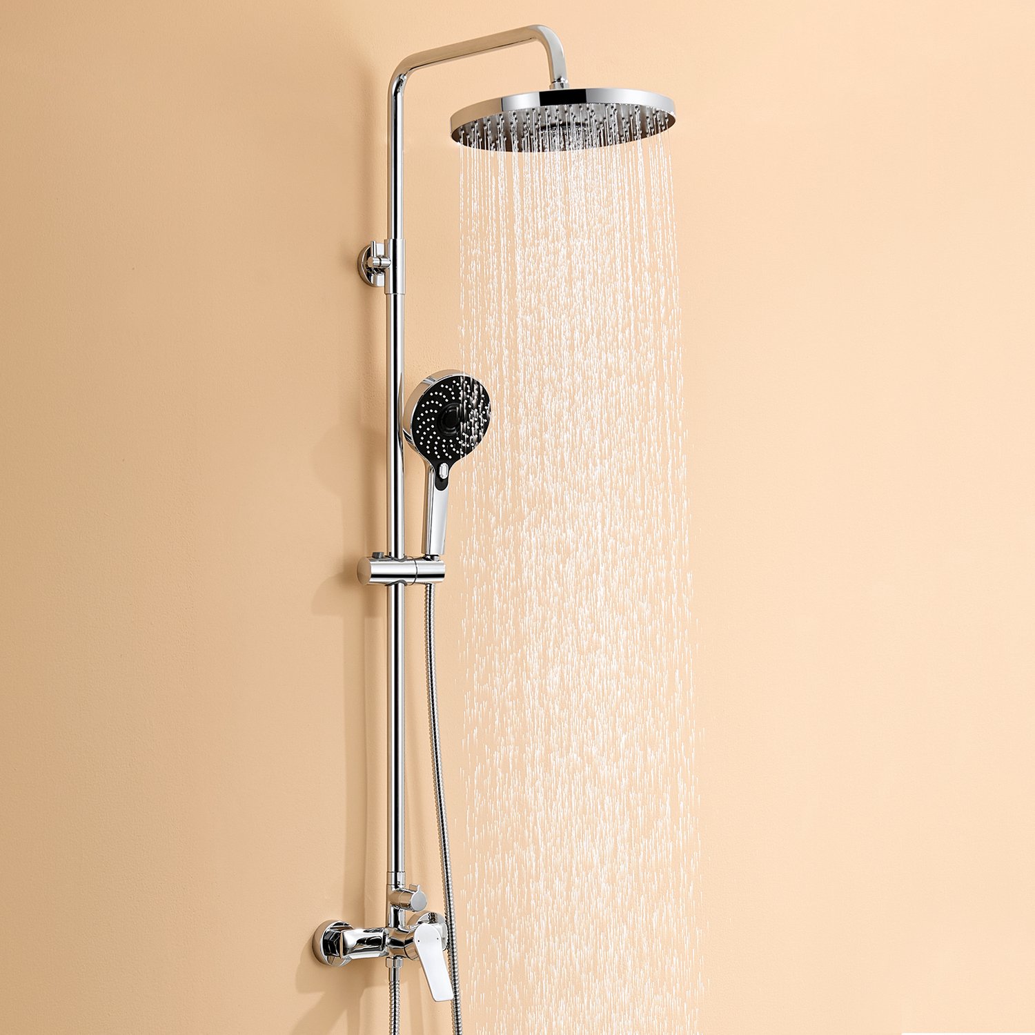 Auralum Max Luxe Regendoucheset - Ø 28 cm Regendouche - Messing Mengkraan - 3 functies Handdouche - Verstelbare Hoogte 105 -140 cm - Waterbesparend - Chroom