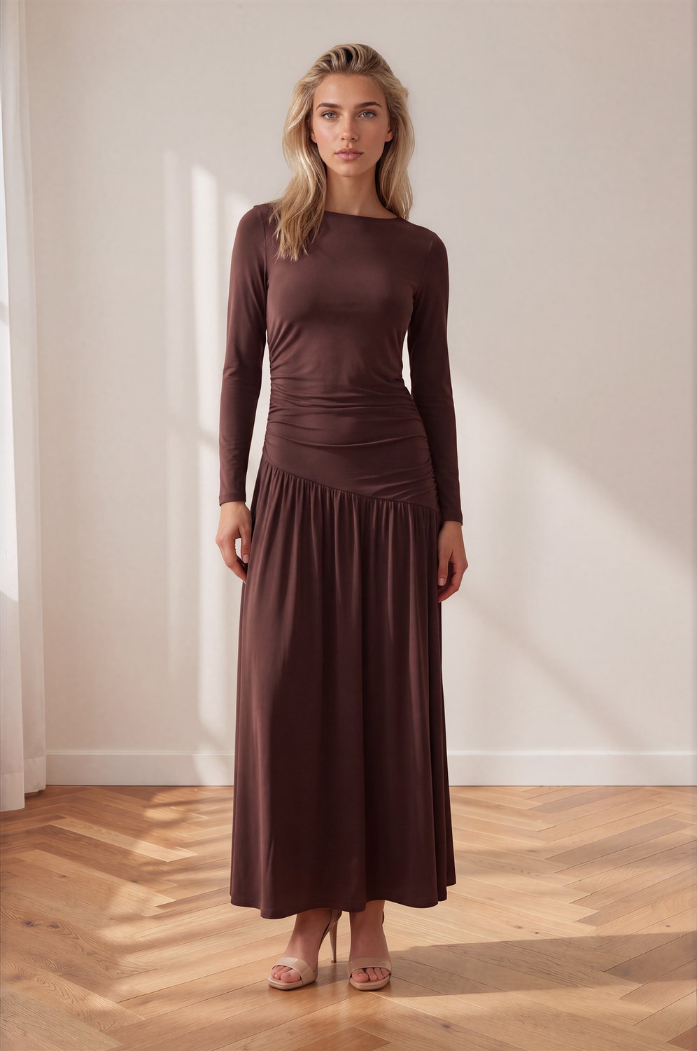 MI PIACE - Travel Dress Lang Light Uni 202867 Espresso - Maat : L
