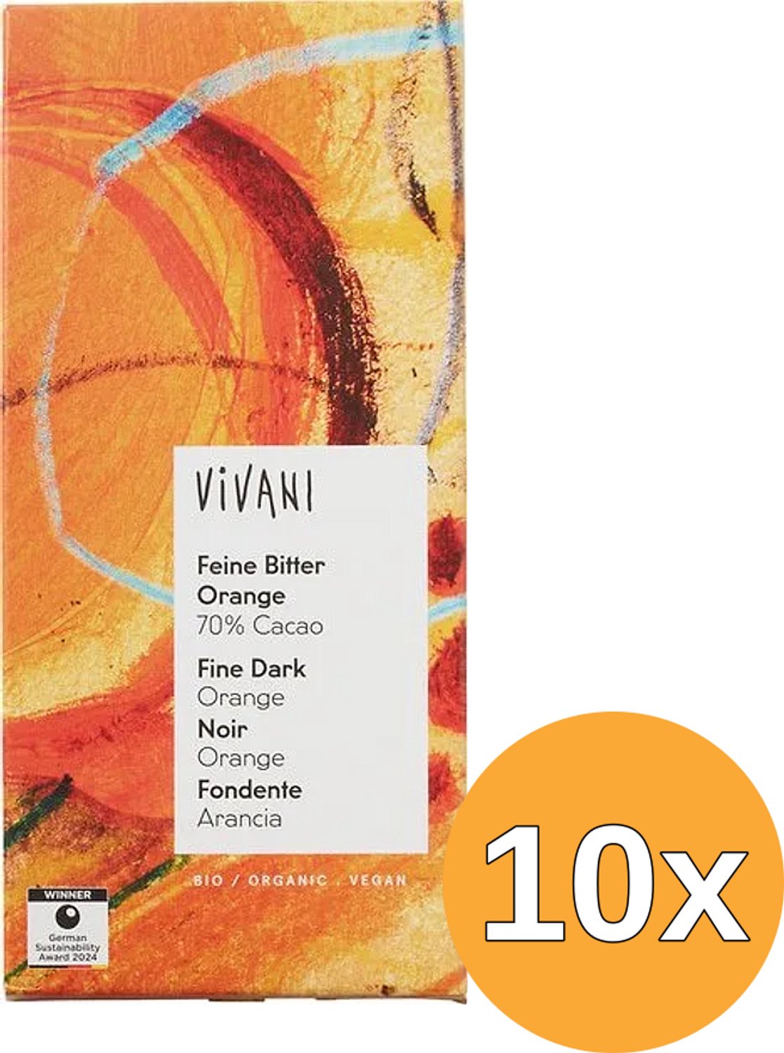 10x Vivani Chocolate Bar Fine Dark Orange 70% Cacao (80 gr)