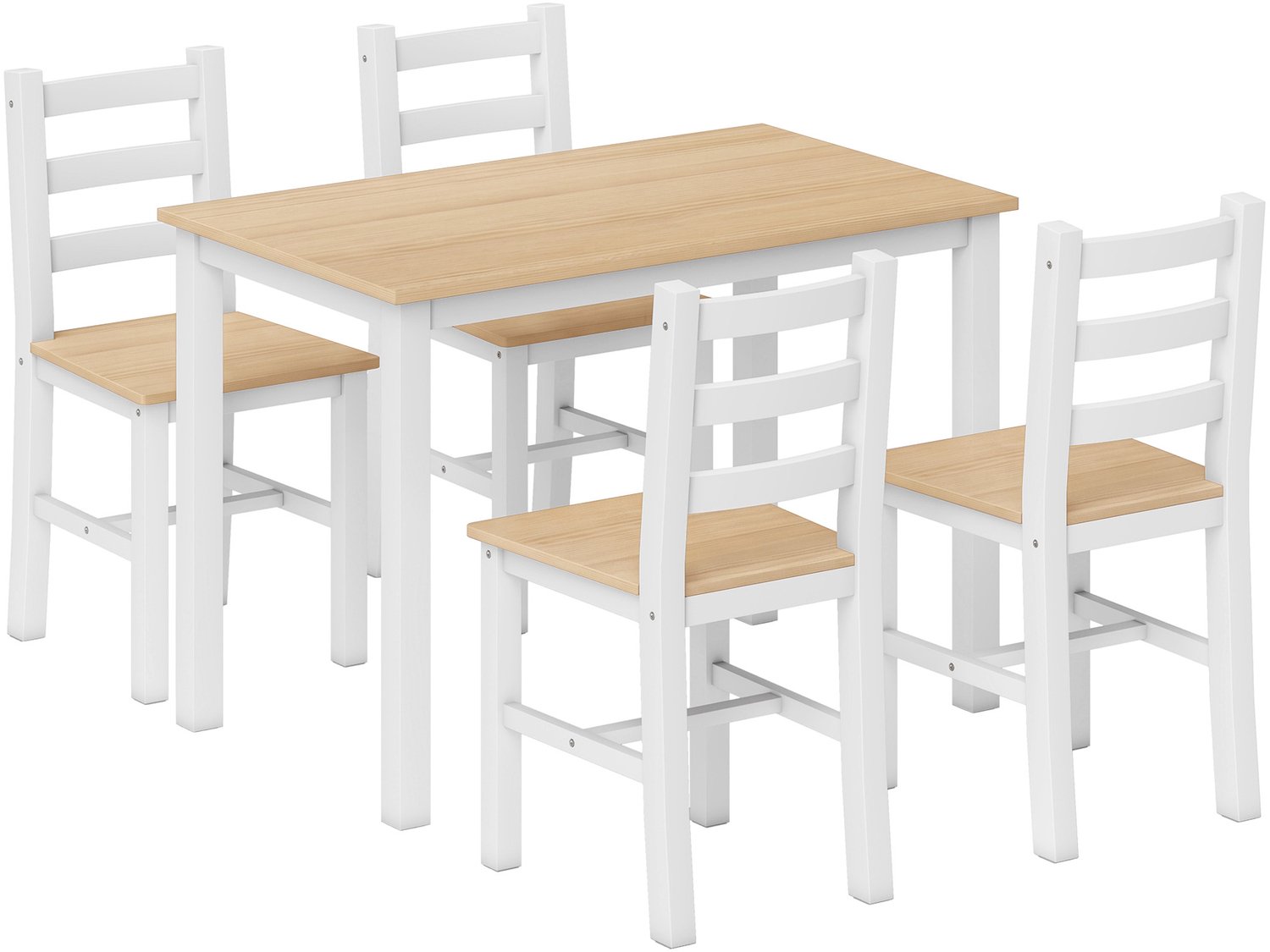 Homona 5-delige eethoek - Eettafel met 4 stoelen - Massief grenenhout - 108 x 65 x 75 cm - Natuurlijk/Wit Multi
