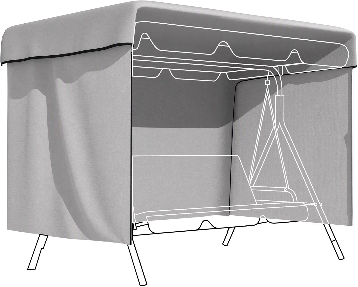 Sunona Beschermhoes voor 3-zits schommelbank - Waterdicht en uv-bestendig - Met ritssluiting en trekkoord - Inclusief sluitband - 215 x 155 x 150 cm - Grijs