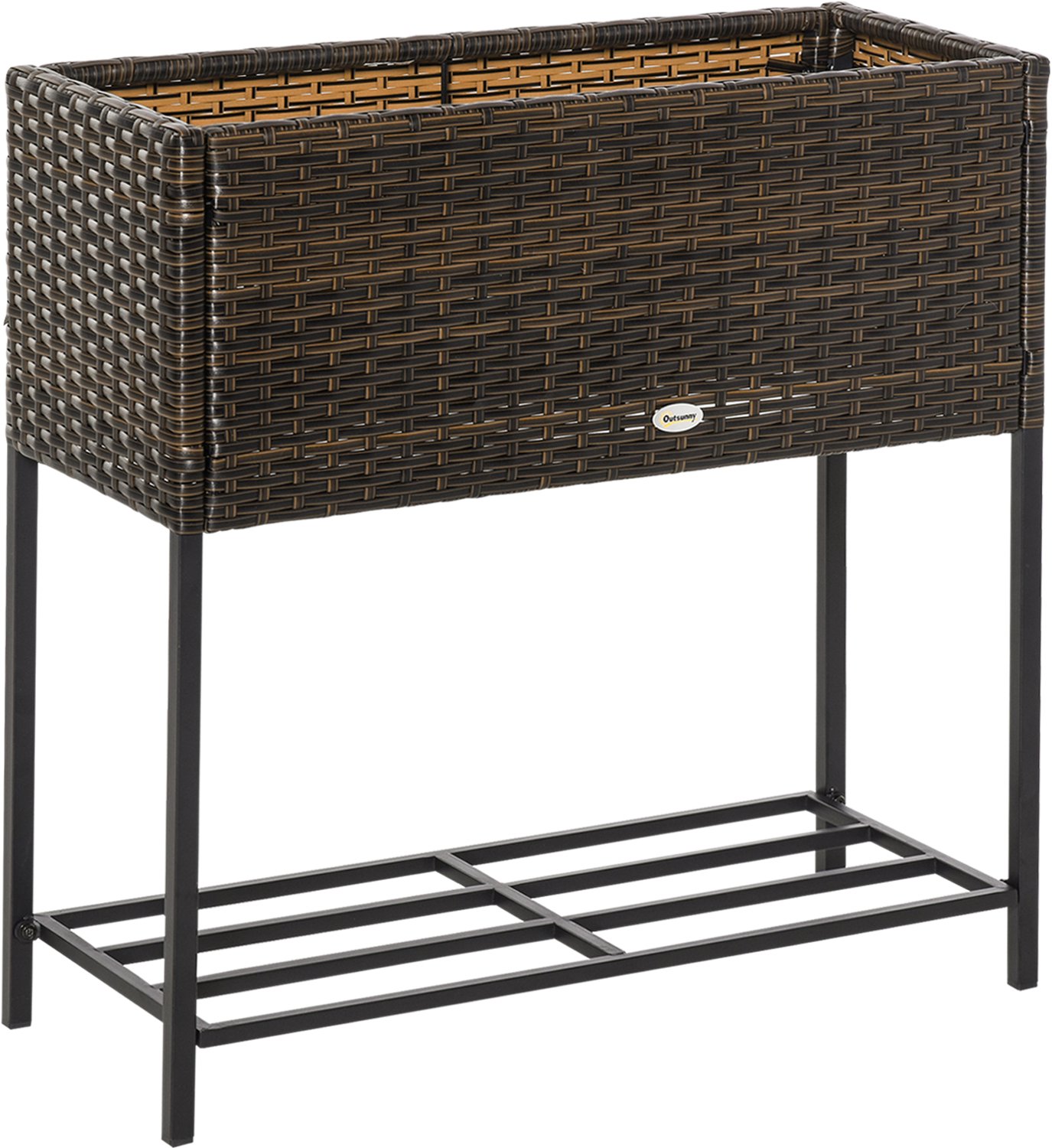 Sunona Verhoogd plantenbak van PE-rotan - Met opbergplank - 70 x 30 x 70 cm - Bruin