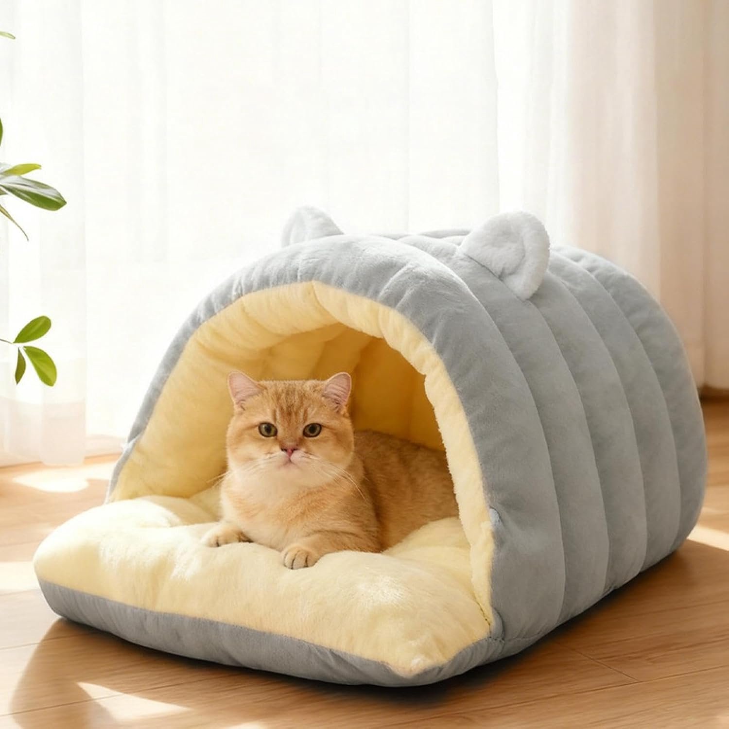 YAGXIG kattennest - huisdierbed - gesloten dierennest - kattenbed - winterwarm bed - zacht en comfortabel - antislipbodem - warm - wasbaar - 42*30*32cm (geschikt voor katten onder de 8 pond en honden onder de 5 pond) - grijs