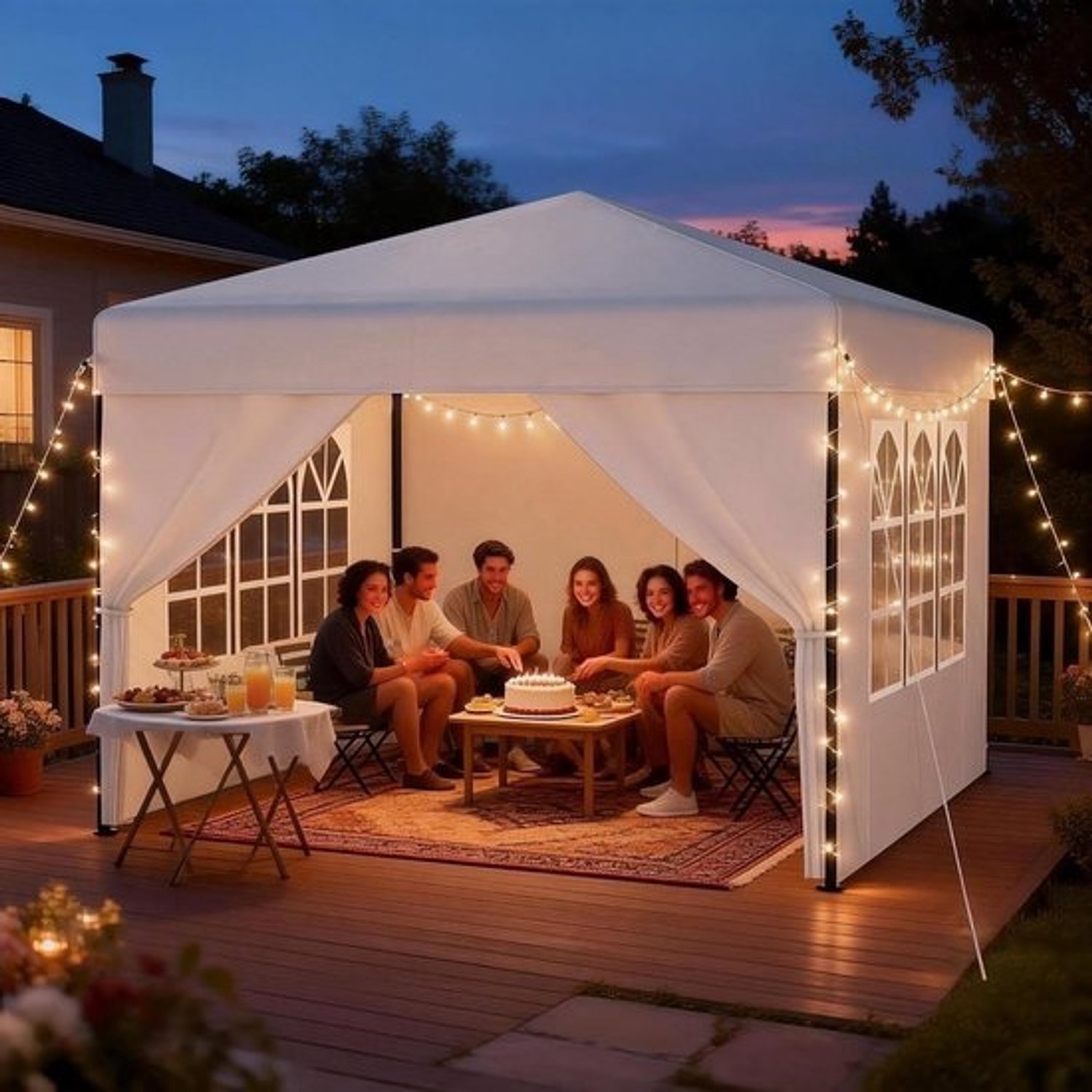 Pop-up gazebo - Feesttent als paviljoen - Buitenfeesten organiseren - Opbouw met één hand - 2.5 x 2.5 meter - Wit