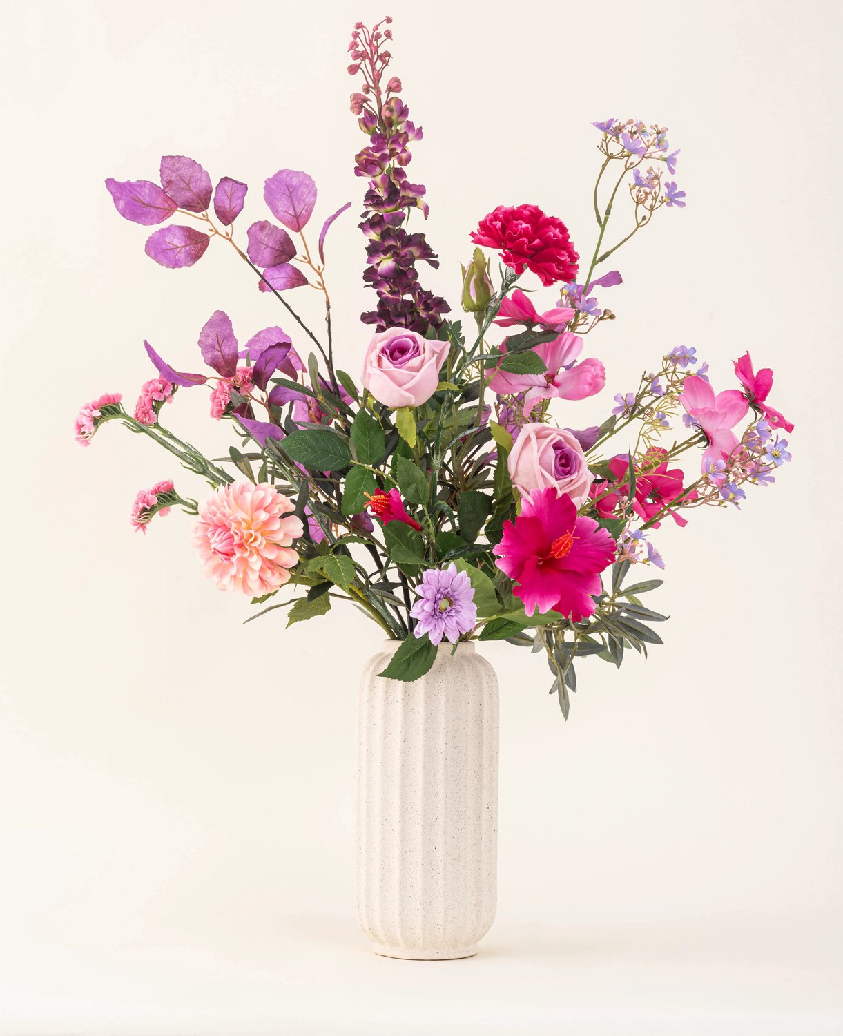 Easyplants | Zijden kunstbloemen boeket Purple Dawn | Zijde | Nepbloemen | Paars, Licht Paars, Peach, Fuchsia, Groen | Onderhoudsvrij | Kant-en-klaar