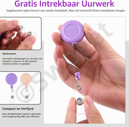 12 Stuks 12 Kleuren 24 Inch Uittrekbare Badge Reel Houder met 360° Rotatable Krokodillenclip - Assortiment voor Verpleegkundigen, Studenten en Docenten — afbeelding 3