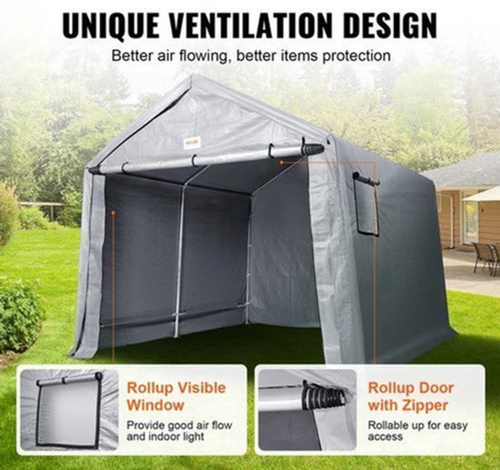 Tent - Carport Vervangende Overkapping - Garage Top Tent - Draagbare Berging - Berging Voor Auto, Pickup Truck - Grijs - Buiten Berging - 6FTX8FT - Waterdicht - Zwaargewicht All-Season — afbeelding 3