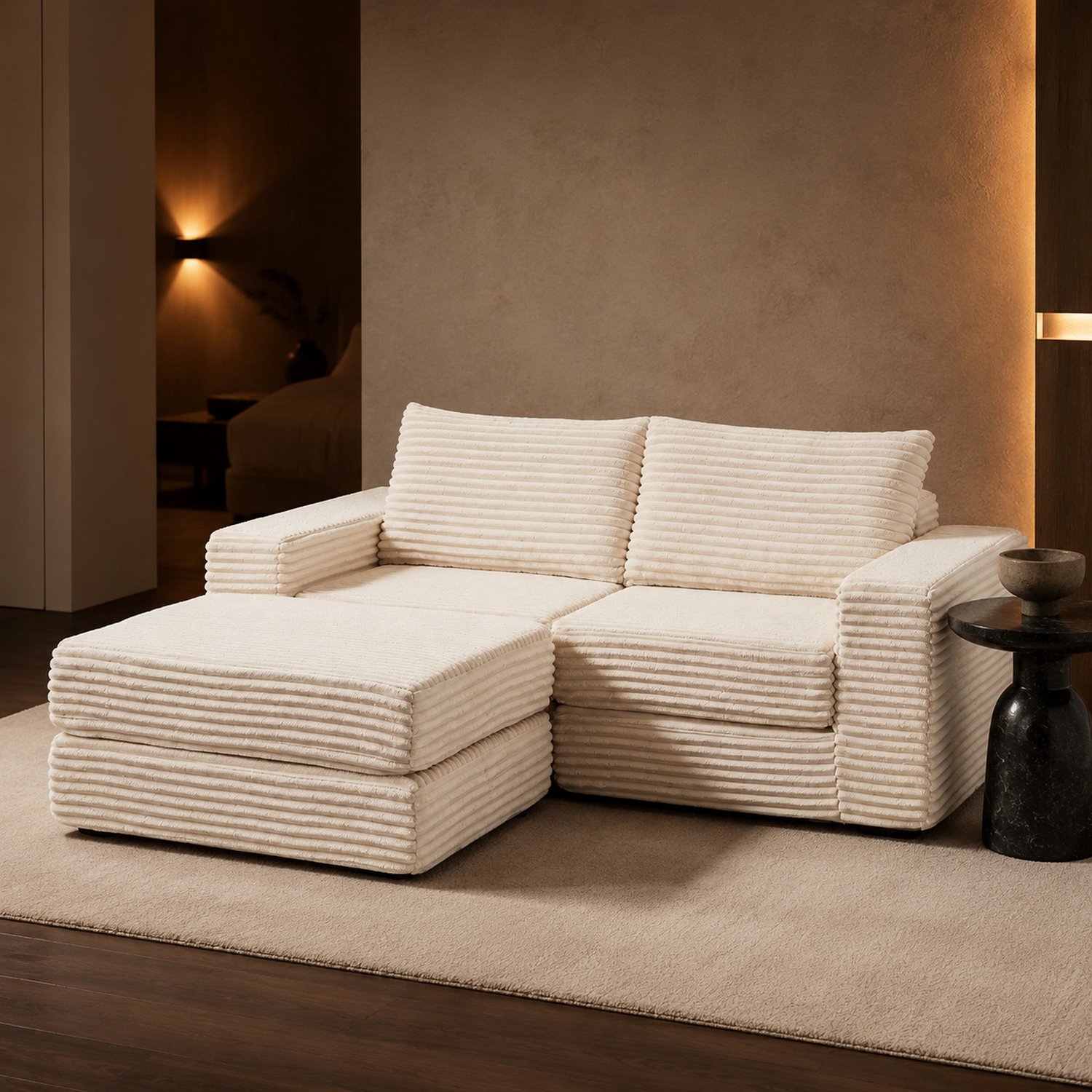 WUVRIE 2-zits slaapbank 194 cm breed - Modulair met verplaatsbare voetenbank - Beige