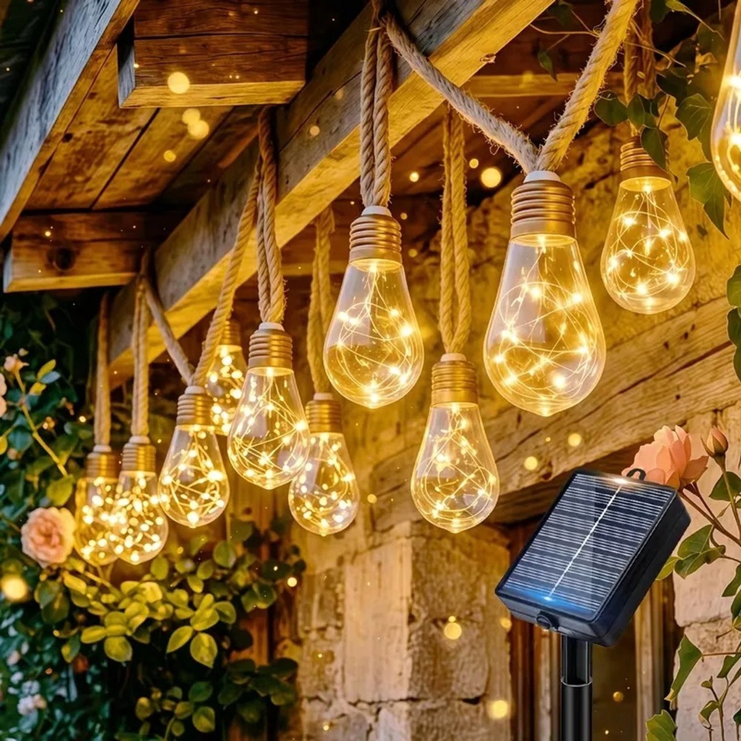 Solar Lamp - Solar Strings - Zonne Energie - Hemp Touw - 6 Meter - Tuin - Veranda - Decoratie