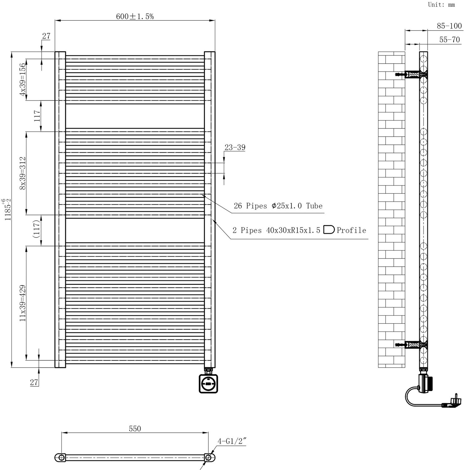 Wiesbaden Elara Elektrische Radiator Smart WiFi 118,5 x 45 cm - Glans Wit – foto 6