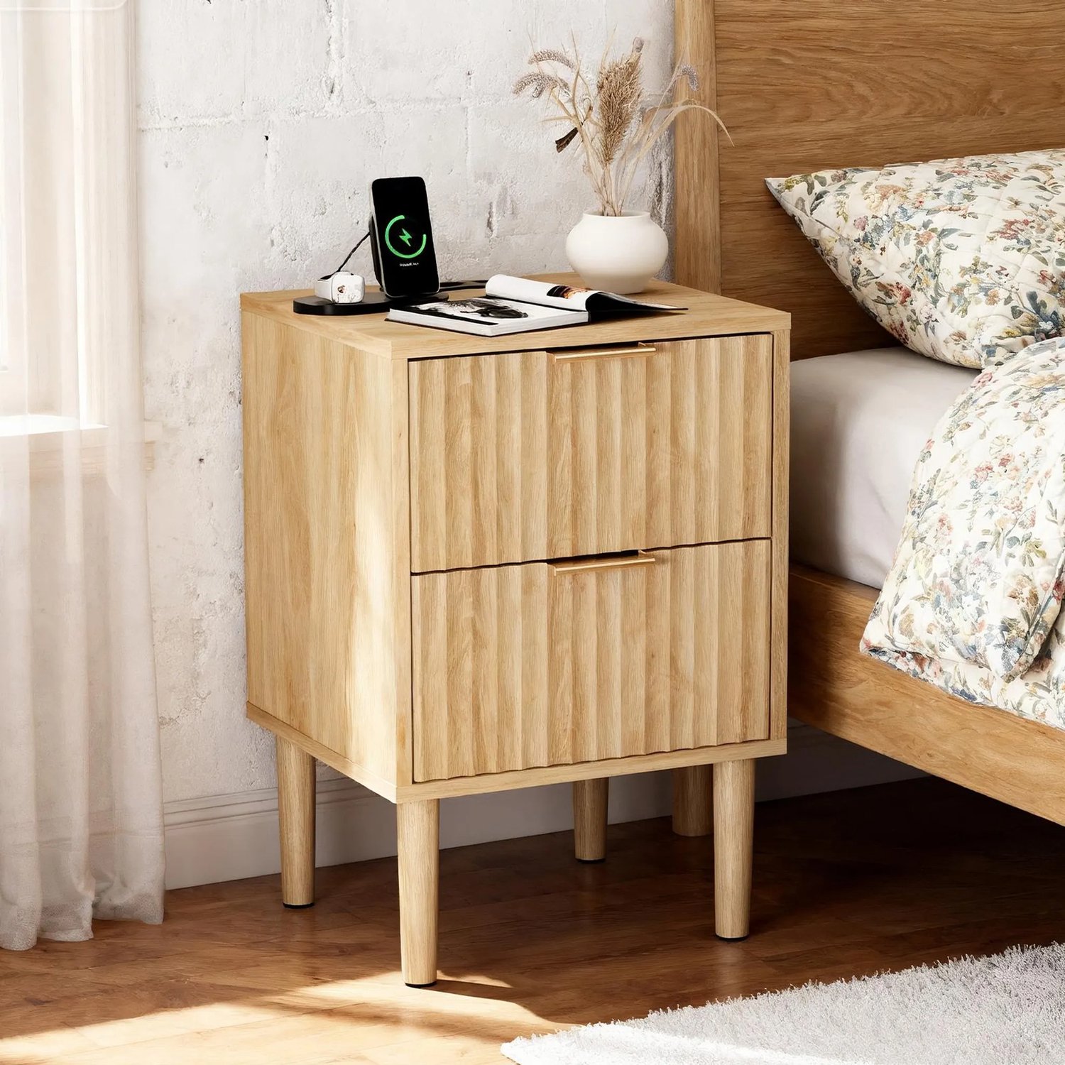 LEADZM Nachtkastje met 2 lades - Eiken - 40 x 39.5 x 60 cm