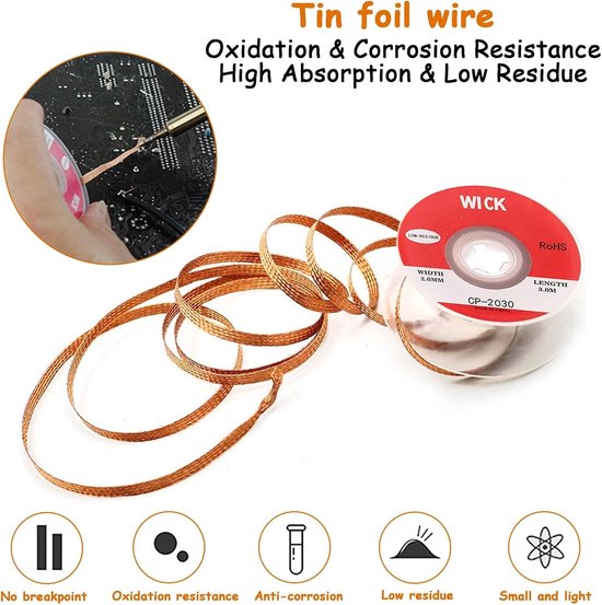 Desoldering Litze Set van 4 Stuks - Koper Soldering Litze voor Verwijderen van Lood, 2.0 mm en 3 mm, Ideaal voor Elektronische Componenten en Reparaties — afbeelding 2