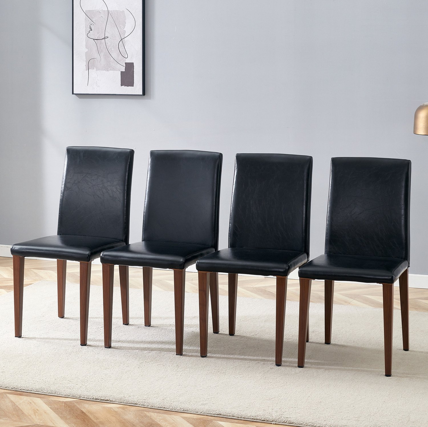 CHICFURN Eetkamerstoel - PU-kunstleer - Metalen poten - Zwart