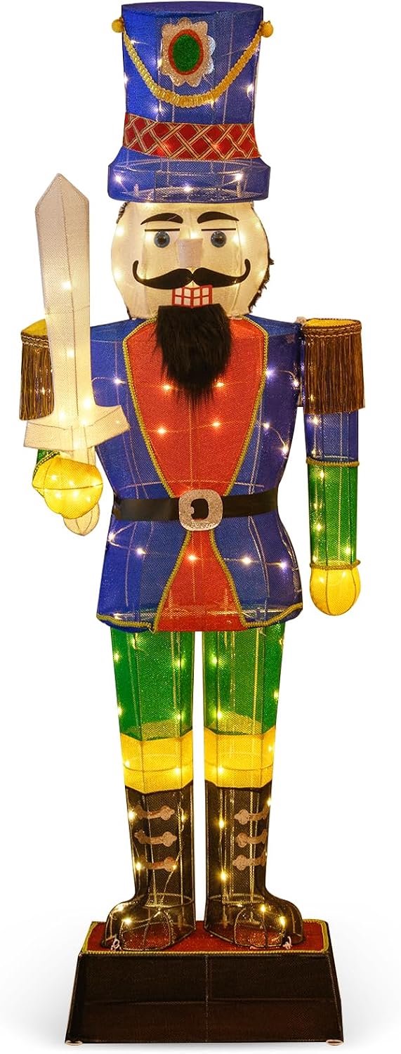 KOMFOTTEU 184 cm led notenkraker figuur groot - verlichte notenkraker soldaat - met ledlampen, zwaard, kerstfiguur, soldaat - kerstdecoratie voor buiten, tuin, thuis, kerstdecoratie (2 stuks)
