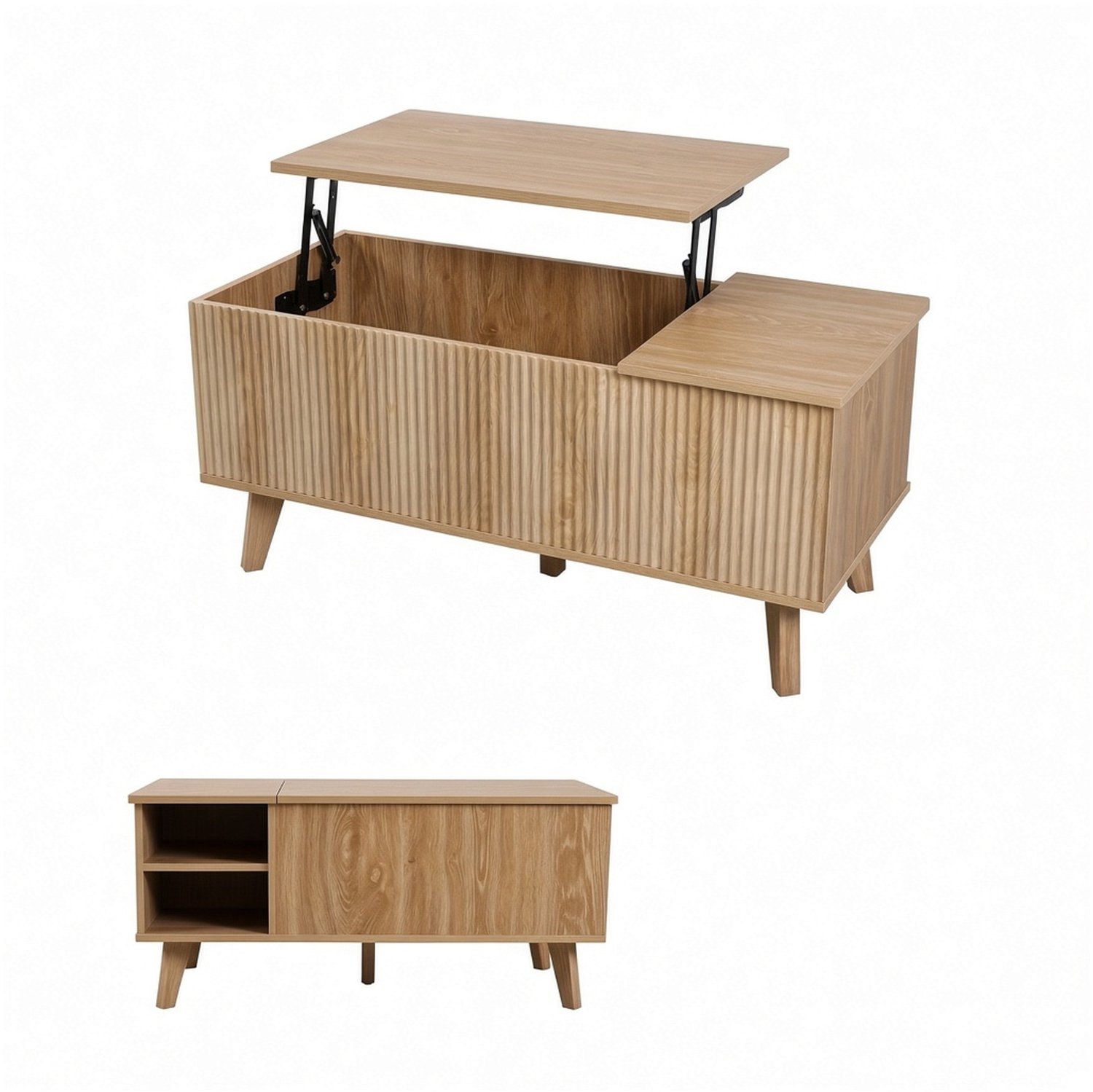 Mura Logistiek Mura Salontafel - Eettafel - Bijzettafel - Koffietafel - Coffee Table - Opklapbaar Liftblad - 2 Opbergruimtes - Houtkleur Bruin