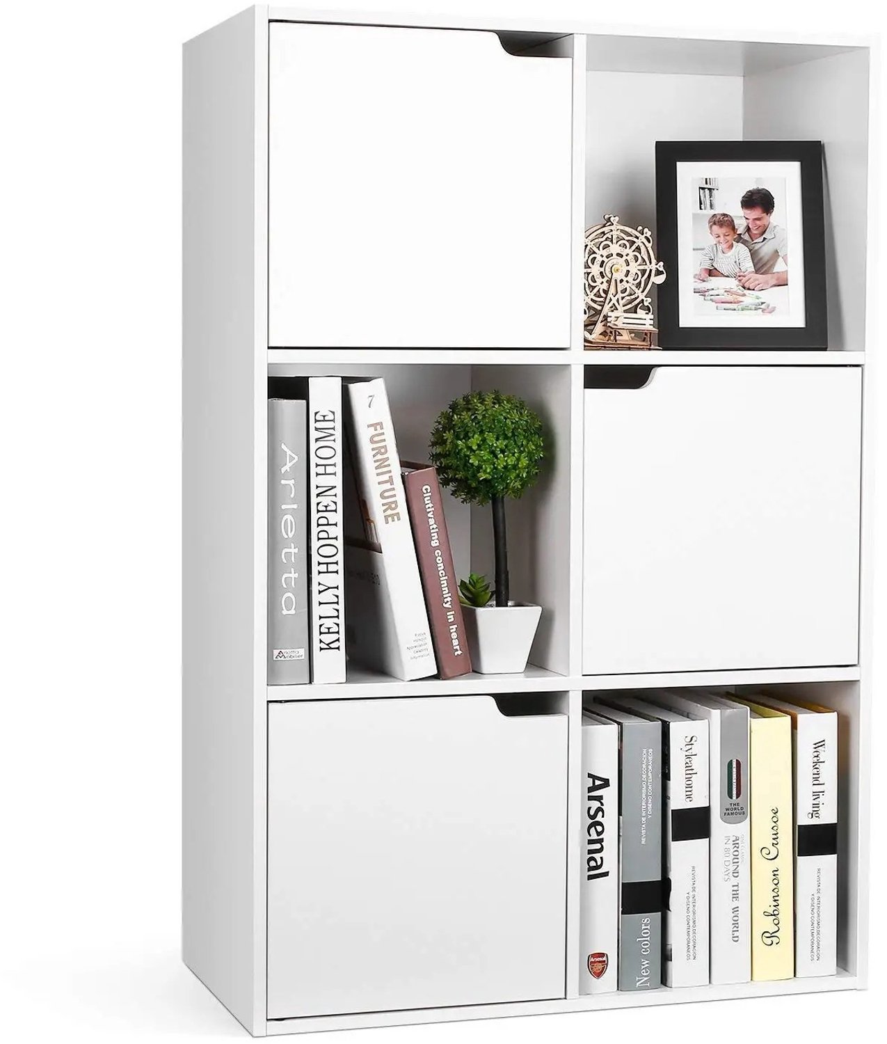 MokoHub Boekenkast met 6 Vakken - Houten Kubus Opbergkast - Boekenplank voor Woonkamer - Vakkenkast Staand - 60x29x90 cm - Wit