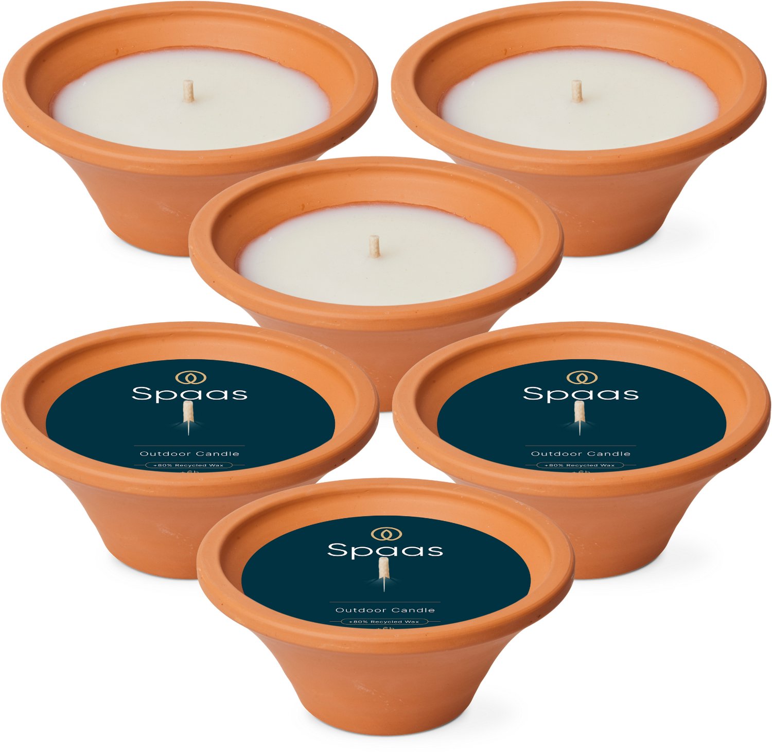 SPAAS Noble Flame Buitenkaars – Terracotta Tuinschaal – circa 6u – Geurloos – 6 kaarsen Ivoor