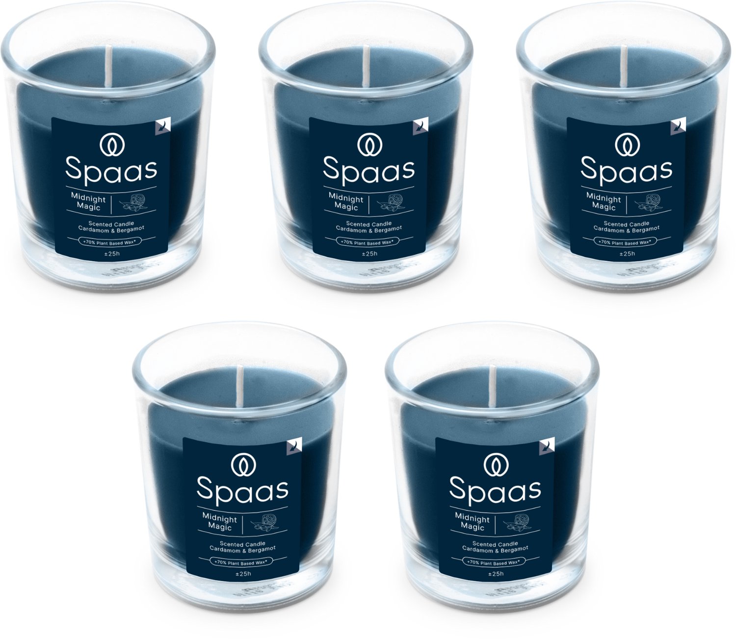 SPAAS Geurkaars in glas - Set van 5 kaarsen - Kardemom en Bergamot - circa 25u - Midnight Magic Donkerblauw