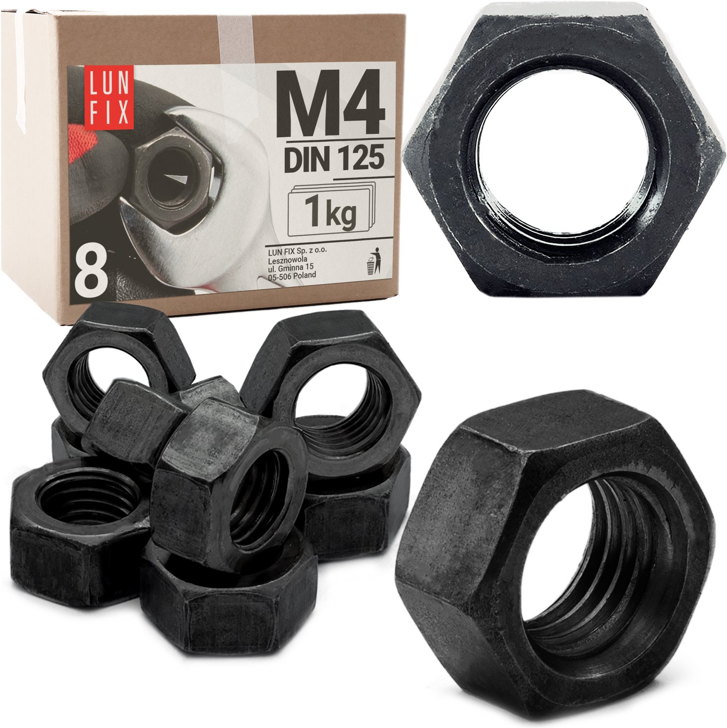 Zeskantmoer M4 zwart – 1 kg - DIN 934 - Sterkte 8 - Verzinkt staal