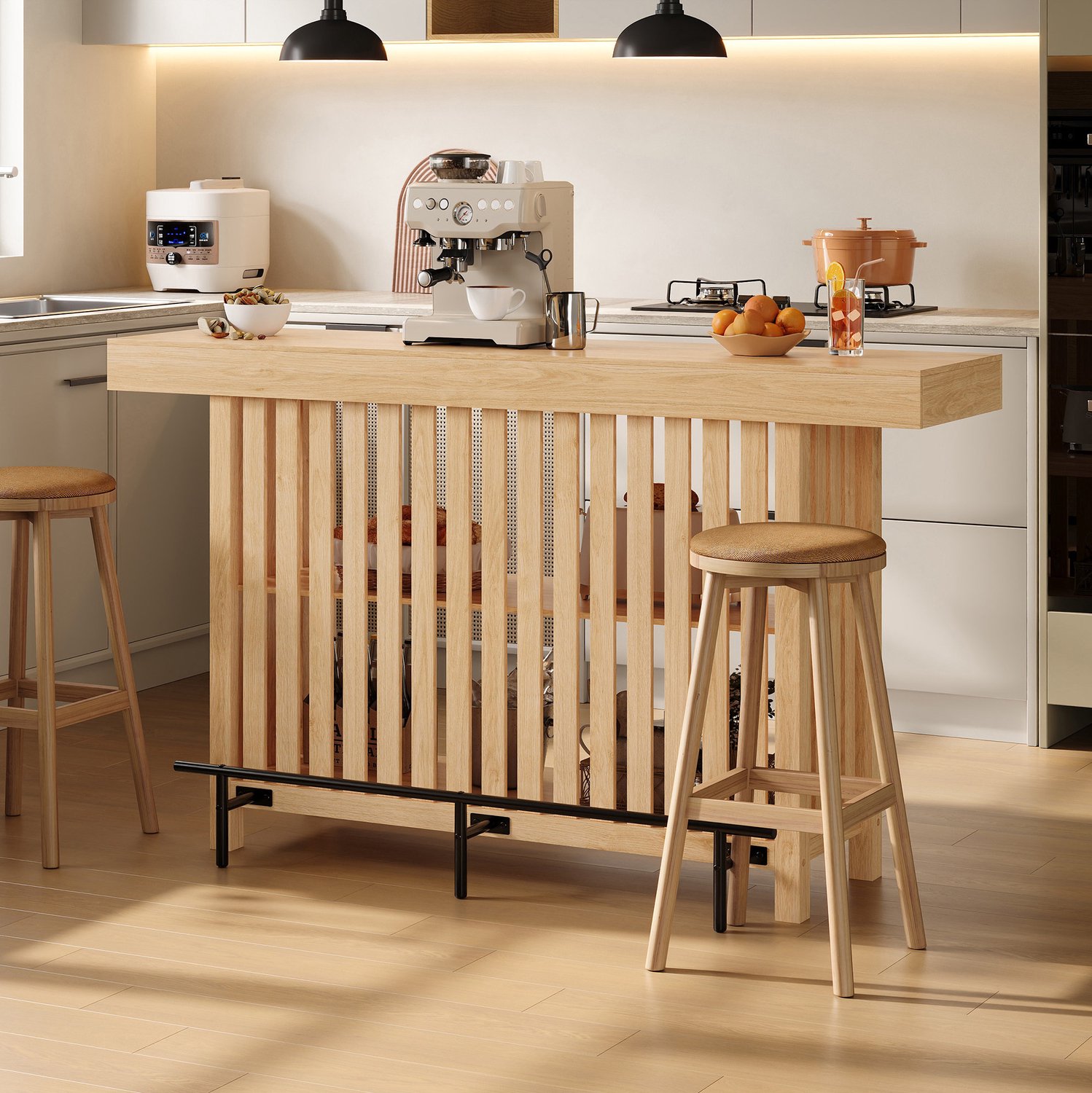 STILVORA Bartafel - Voetsteun En Opbergrek Met Twee Niveaus - Voor Keuken Eethoek Woonkamer En Thuisbar - MDF - 160 x 40 x 105 Cm - Natuurlijk Naturel