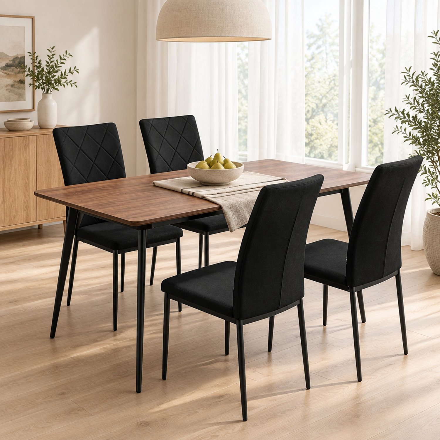 WUVRIE Eetkamerstoelen set van 4 - Fluwelen bekleding en metalen poten - Zwart