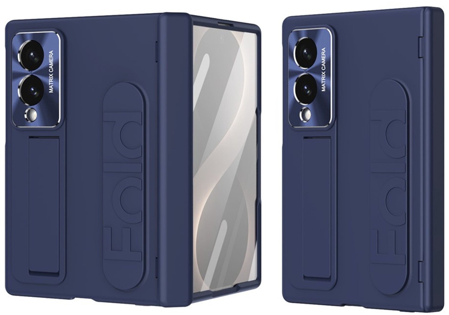 Casety Geschikt voor Samsung Galaxy Z Fold 8 backcover hoes met Kickstand & Polsband - Donkerblauw