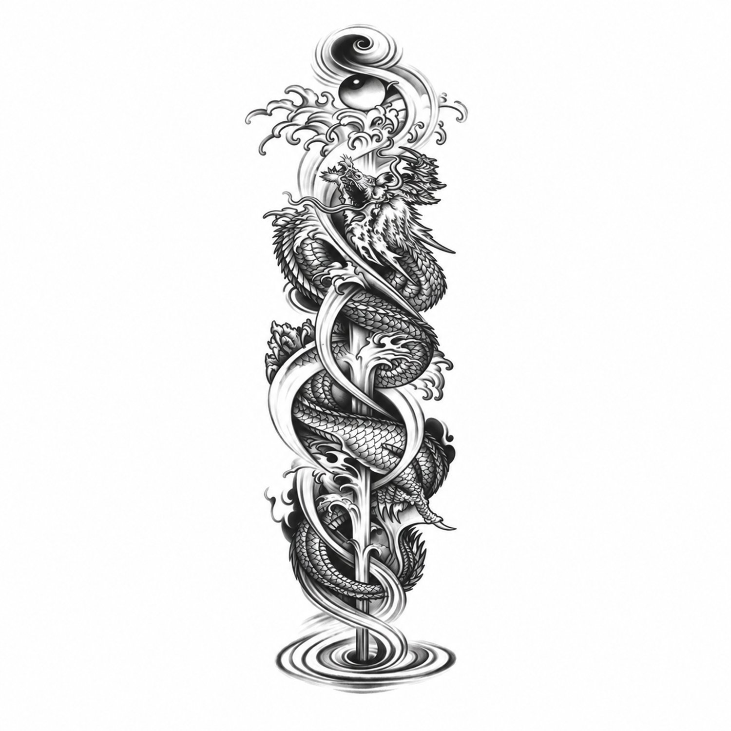 INKC - Tijdelijke Tattoo - Draak Sleeve - Nep Tattoo - Plak Tattoos - Blijft tot 2 weken - 16 x 47cm