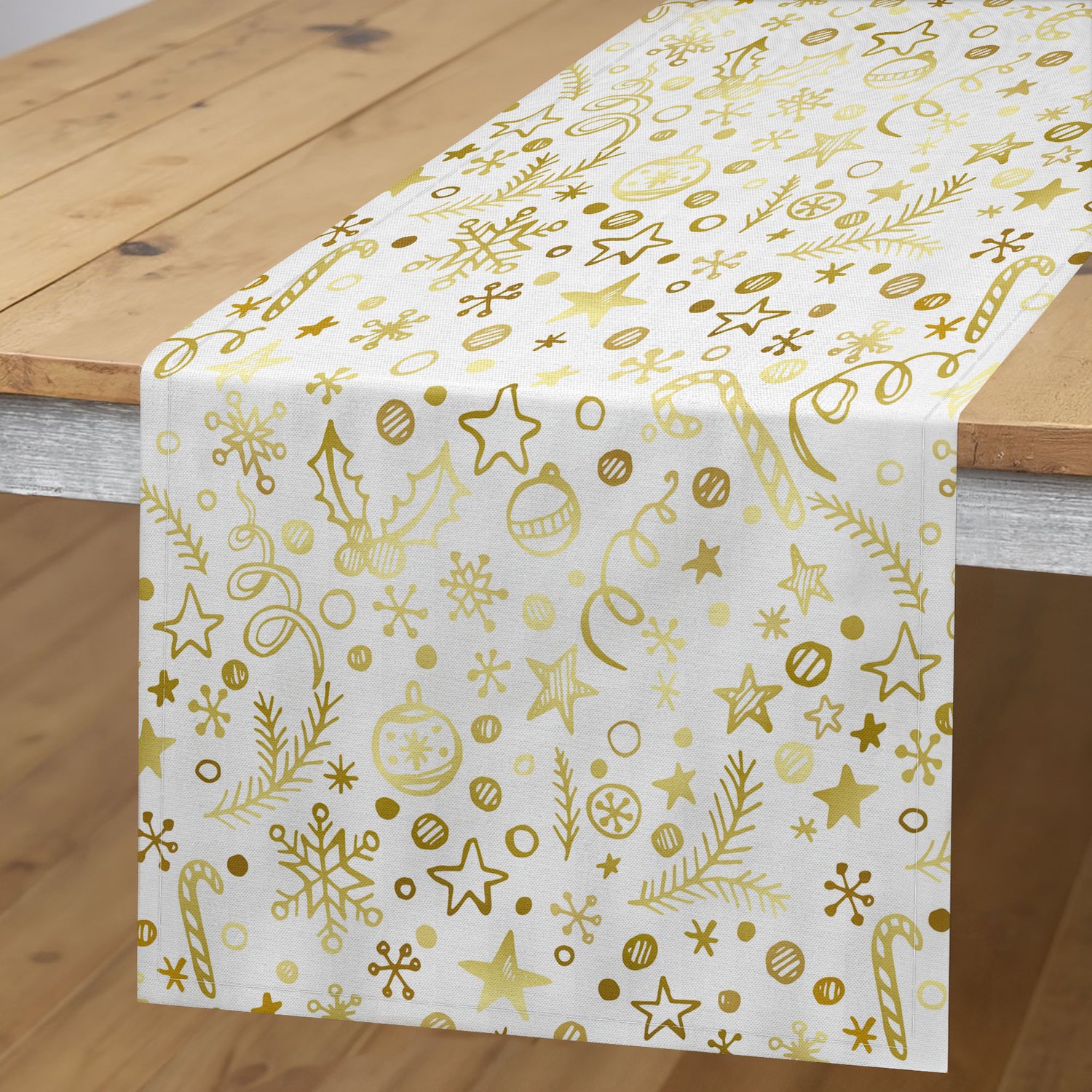 ABAKUHAUS Kerst Tafelloper, Krabbelwervelingen, Rechthoekige Decoratieve Tafelloper voor Eetkamer en Keuken, 40 x 180 cm, Geel en Sepia