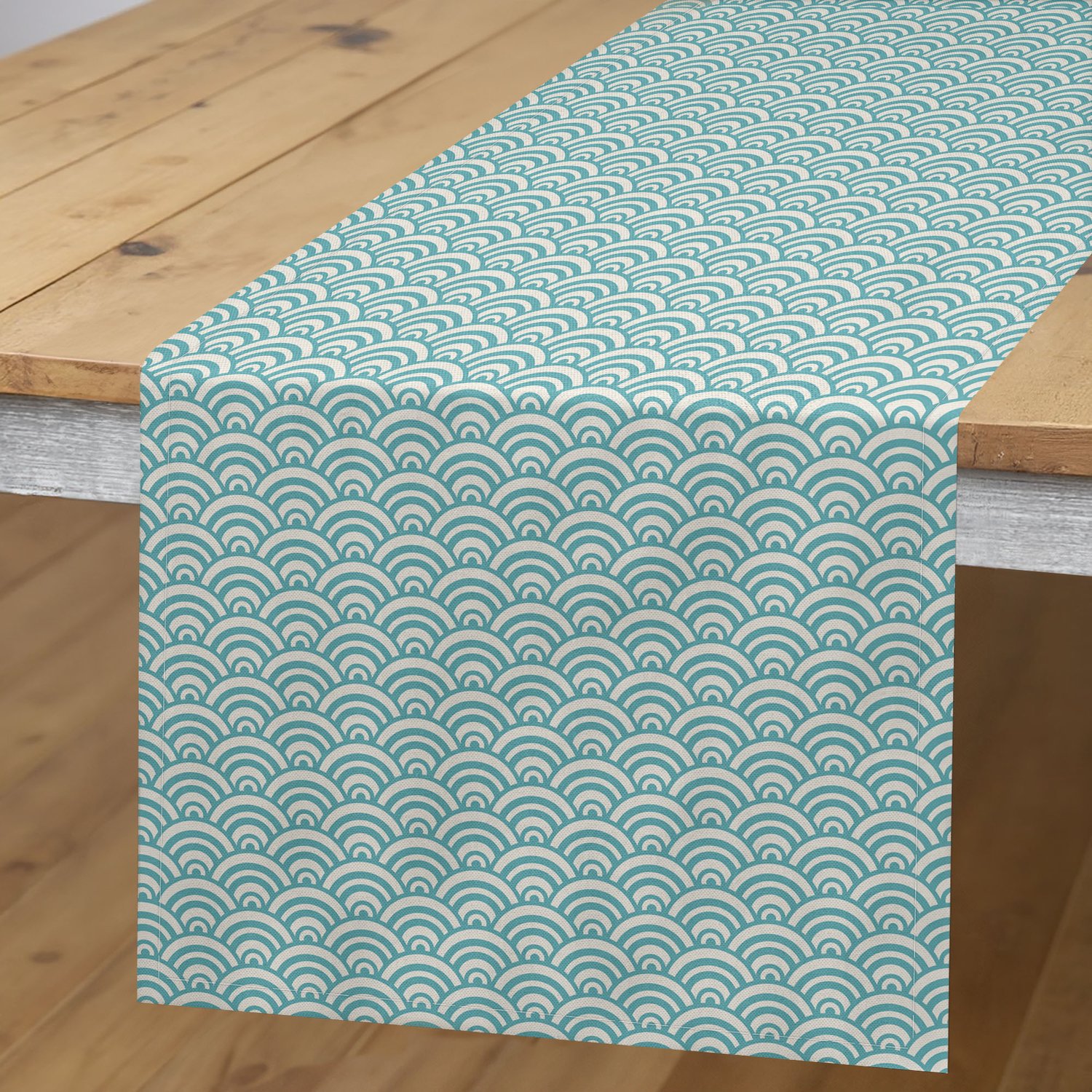 ABAKUHAUS Aqua Tafelloper, Gebogen Lijnen Bubbels Zee, Rechthoekige Decoratieve Tafelloper voor Eetkamer en Keuken, 40 x 180 cm, Hemelsblauw Wit