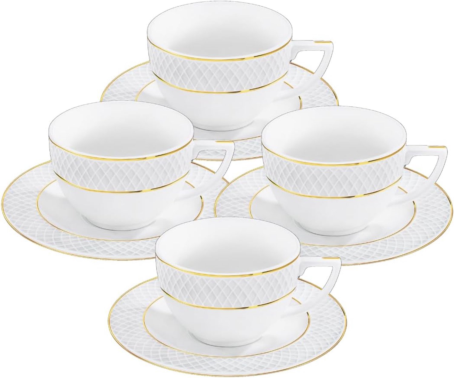 Wilmax Theekop Schotel Porselein Wit Goudrand Set van 4