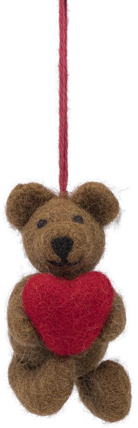 Wolvilt Hanger Teddybeertje met Rood Hartje - Fairtrade Homedeco - 9x5x5cm — afbeelding 4