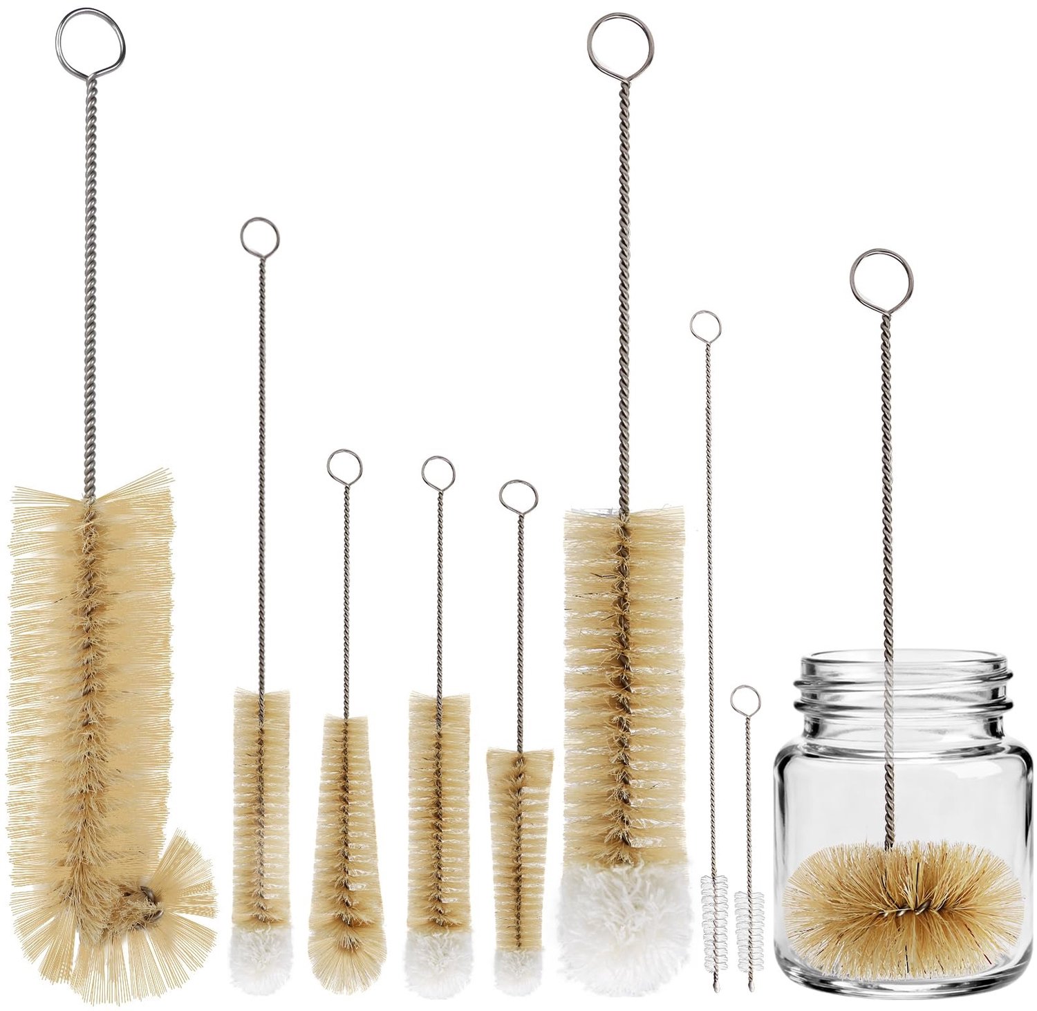 Famanu – Set van 9 flessenborstels voor het reinigen van lange flessen, babyflessen, kopjes, glazen, rietjes, thermoskannen en verschillende containers
