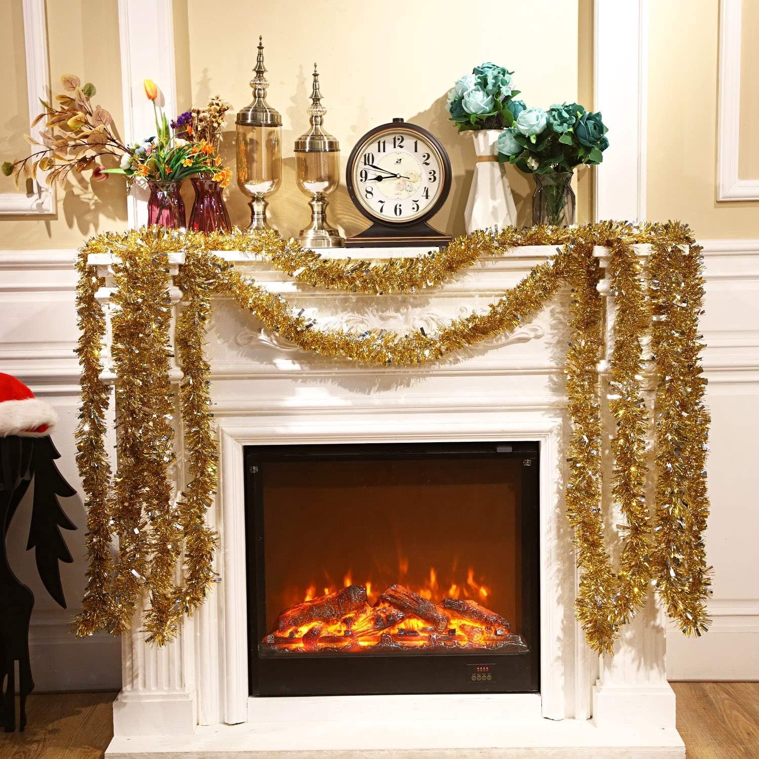 6-delige Kerstguirlande, 12m Metallic Guirlande, Glitterende Versiering voor Kerstboom, Krans en Feestdecoratie (Goud Zilver) – foto 3